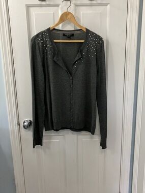 Grey sequin long sleeve cardigan sweater button up XXL Central Park West